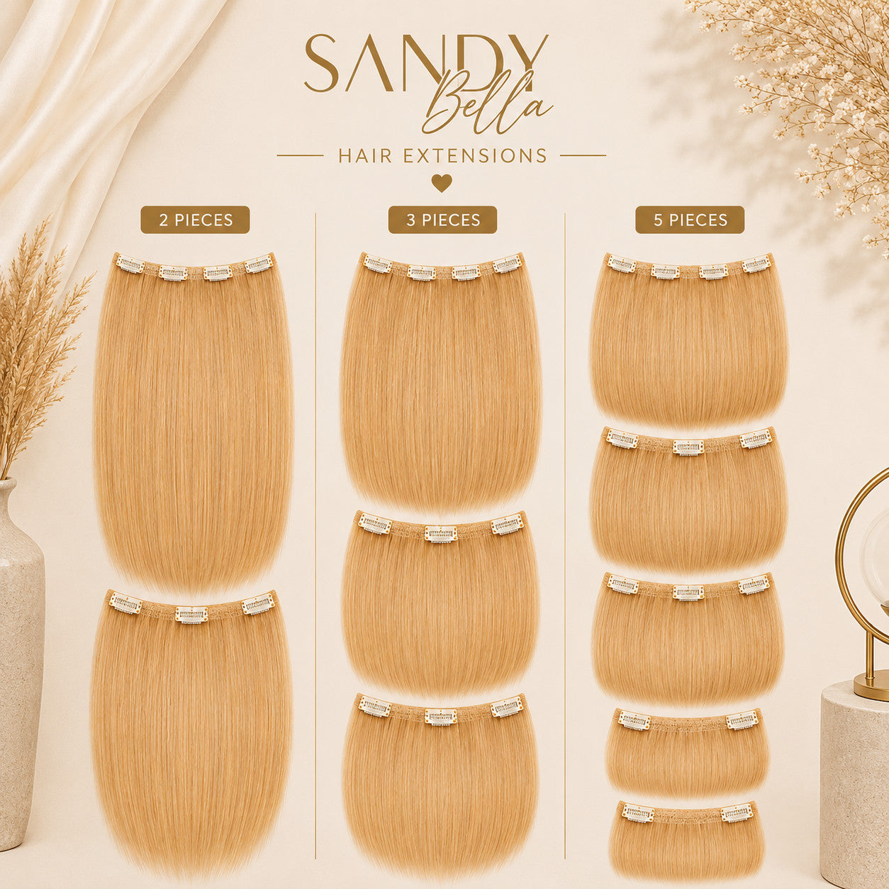 #27 Honey Blonde clip-in hair extensions — 2, 3 and 5 piece set options — Sandy Bella Designer Collection