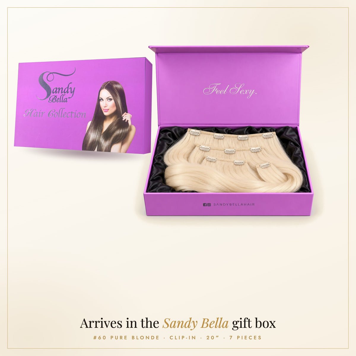 Sandy Bella gift box — #60 Pure Blonde 20" Clip-in (160 Grams)