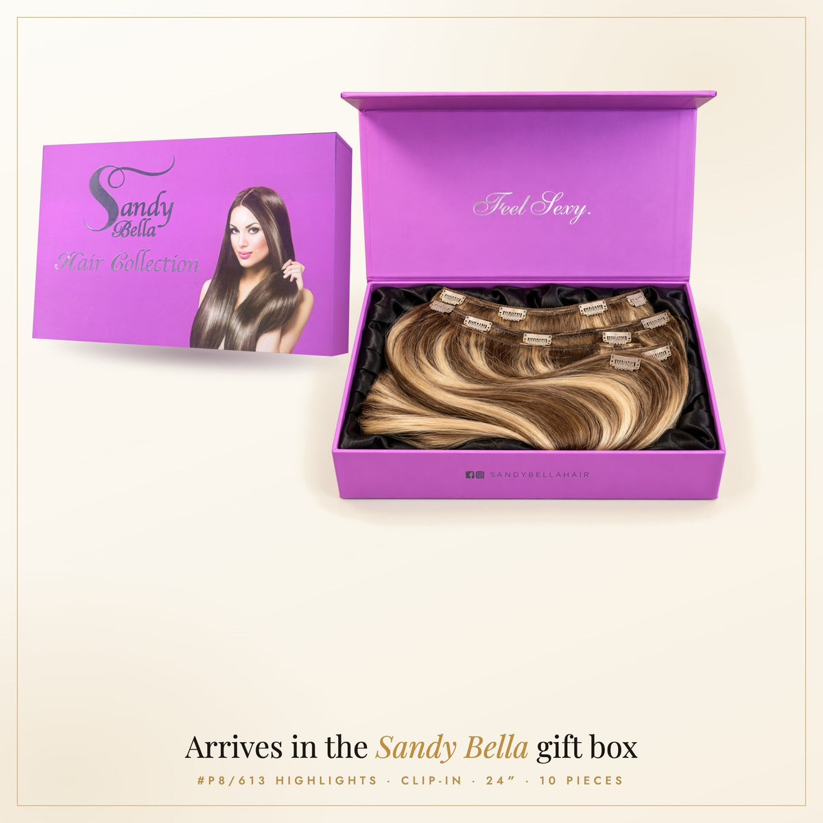 Sandy Bella gift box — #P8/613 Highlights 24" Clip-in (200 Grams)