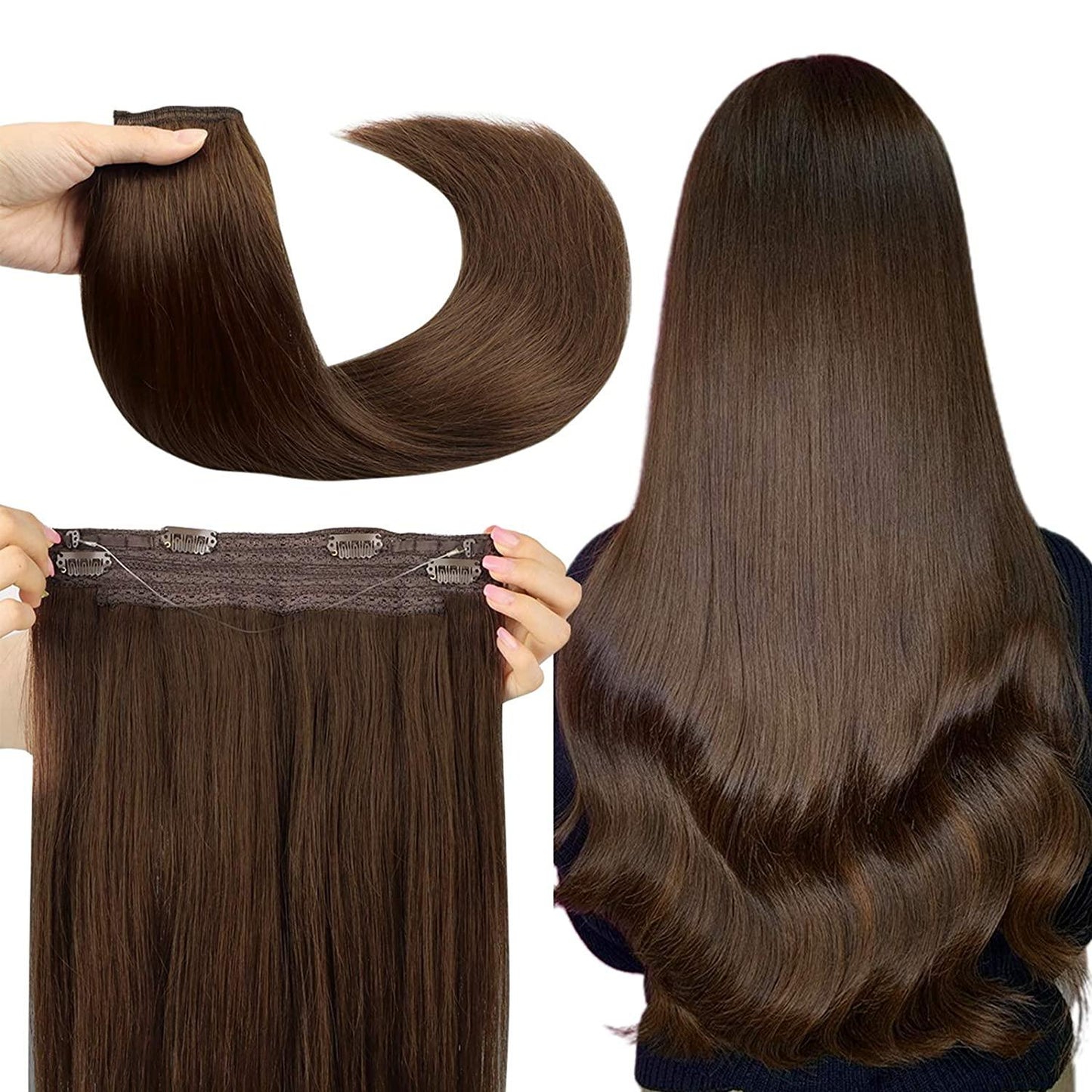 #4 Light Ash Brown Halo Hair Extensions 20 inch (110Grams) - Sandy Bella