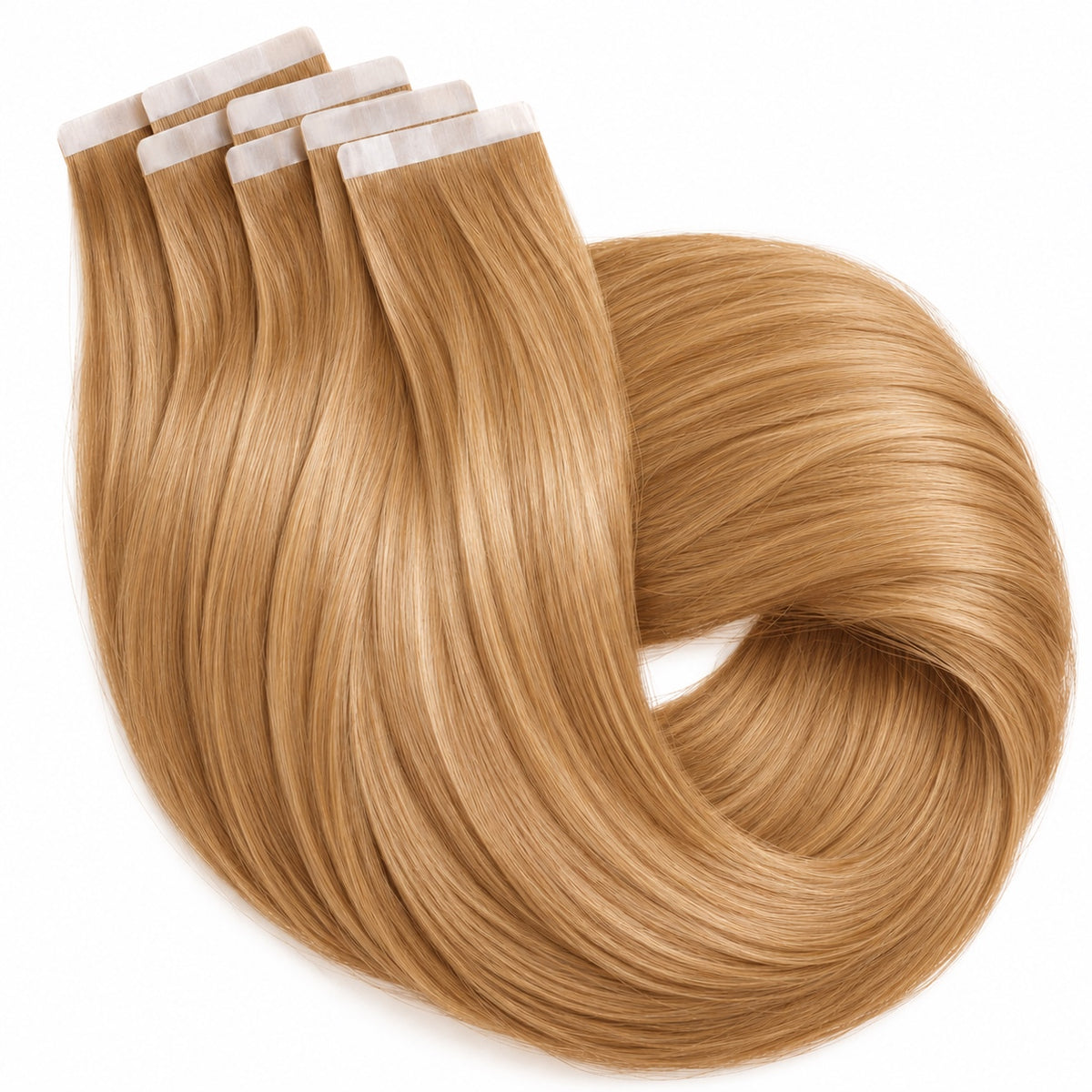 #27 Honey Blonde 20 inch tape-in hair extension wefts with adhesive tape tabs, 50 grams, 20 pieces - Sandy Bella