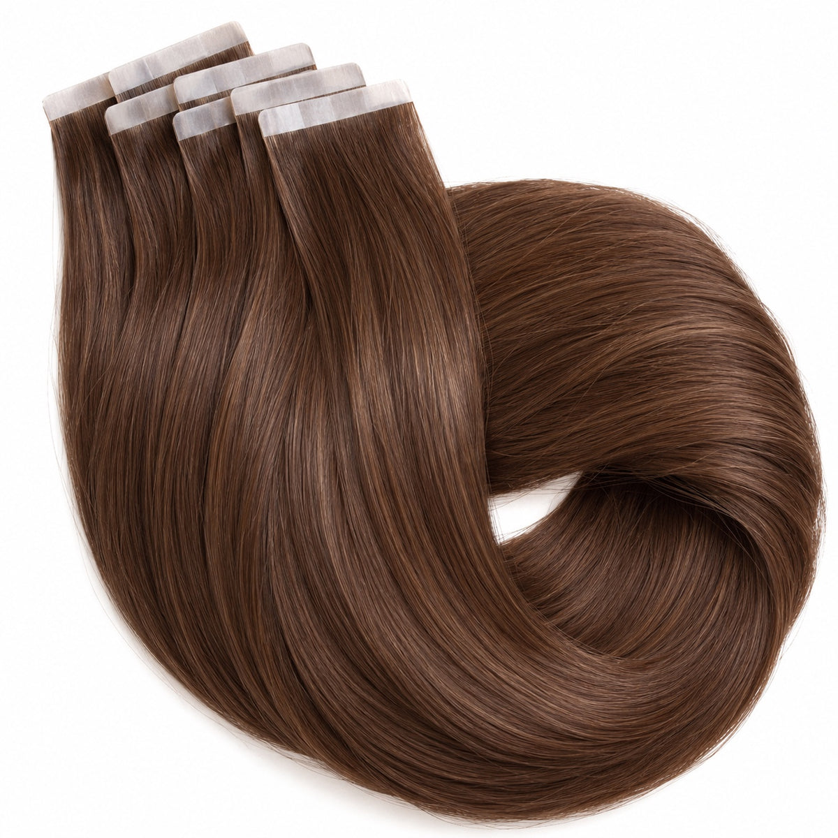 #8 Chestnut Brown 20 inch tape-in hair extension wefts with adhesive tape tabs, 50 grams, 20 pieces - Sandy Bella