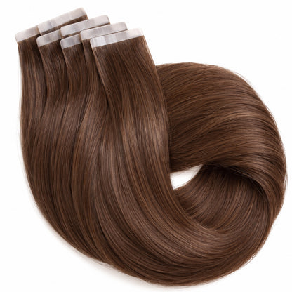 #8 Chestnut Brown 20 inch tape-in hair extension wefts with adhesive tape tabs, 50 grams, 20 pieces - Sandy Bella