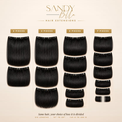 #1 Black Designer Collection clip-in hair extensions — 2, 3, 5 and 7 piece set options — Sandy Bella