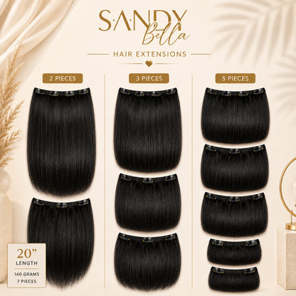 #1 Black clip-in hair extensions — 2, 3 and 5 piece set options — Sandy Bella Designer Collection