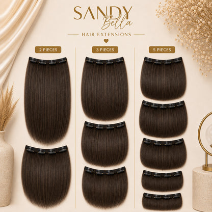 #2 Medium Ash Brown clip-in hair extensions — 2, 3 and 5 piece set options — Sandy Bella Designer Collection