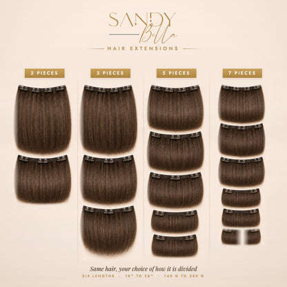 #4 Light Ash Brown Designer Collection clip-in hair extensions — 2, 3, 5 and 7 piece set options — Sandy Bella