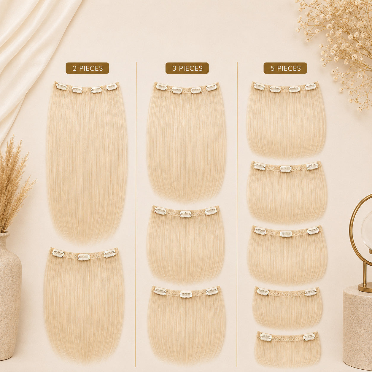 #60 Pure Blonde clip-in hair extensions — 2, 3 and 5 piece set options — Sandy Bella Designer Collection