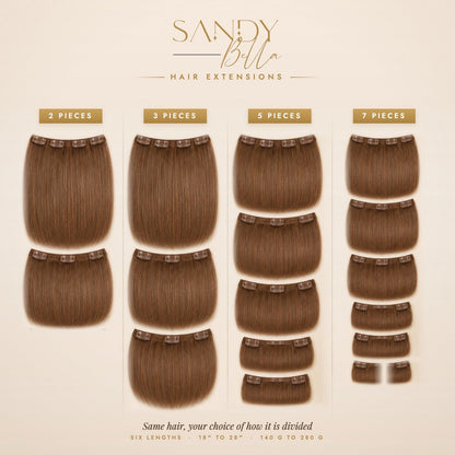 #8 Chestnut Brown Designer Collection clip-in hair extensions — 2, 3, 5 and 7 piece set options — Sandy Bella
