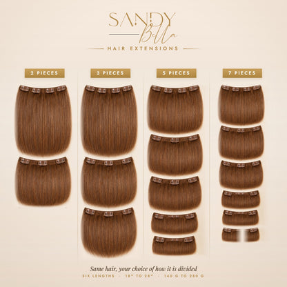 #8 Chestnut Brown Designer Collection clip-in hair extensions — 2, 3, 5 and 7 piece set options — Sandy Bella