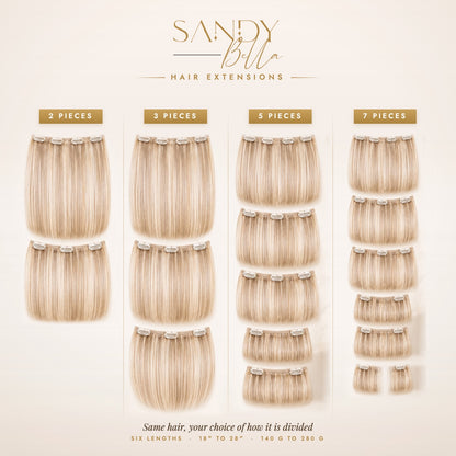 #P8/613 Highlights Designer Collection clip-in hair extensions — 2, 3, 5 and 7 piece set options — Sandy Bella