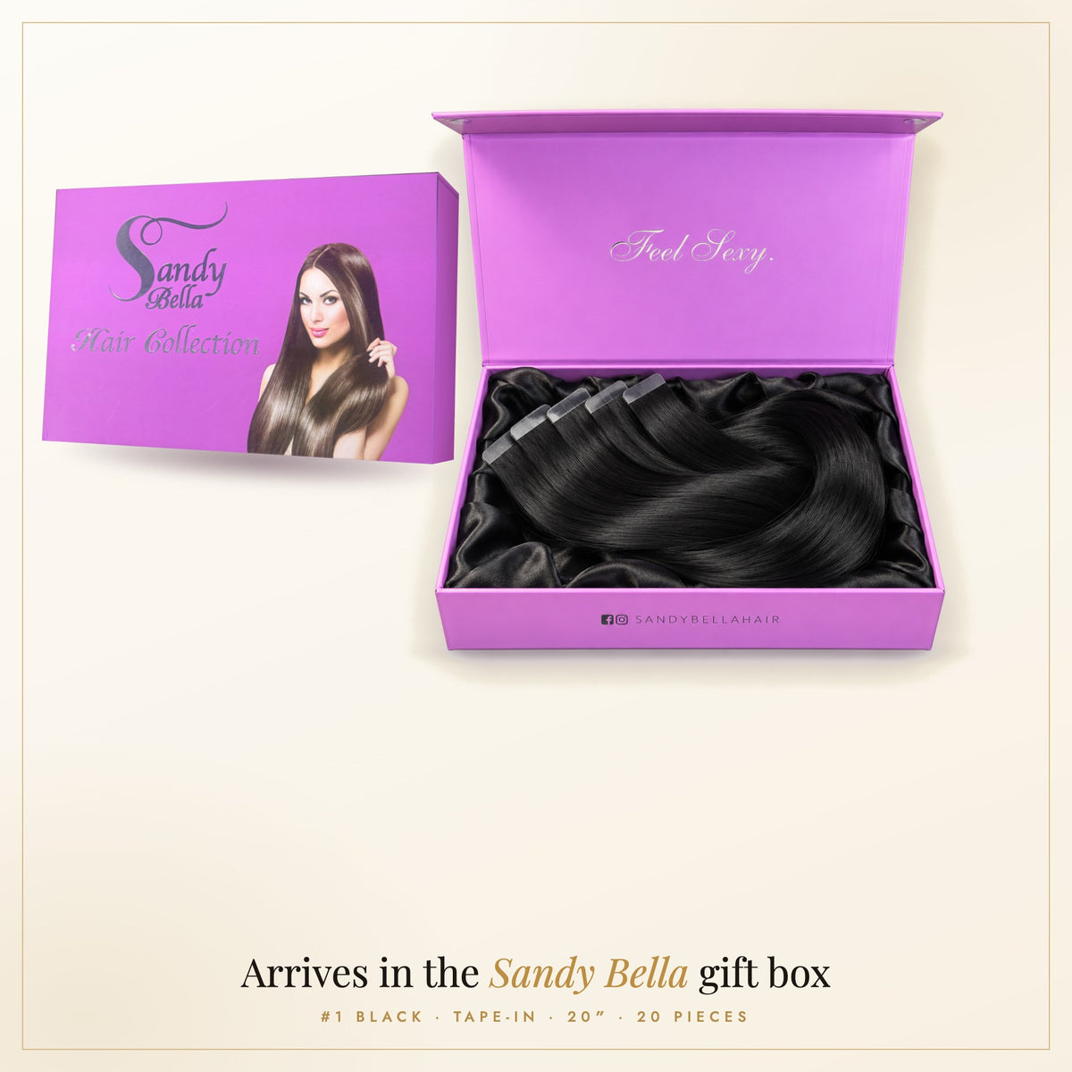 Sandy Bella gift box — #1 Black 20" Tape-in (50 Grams)