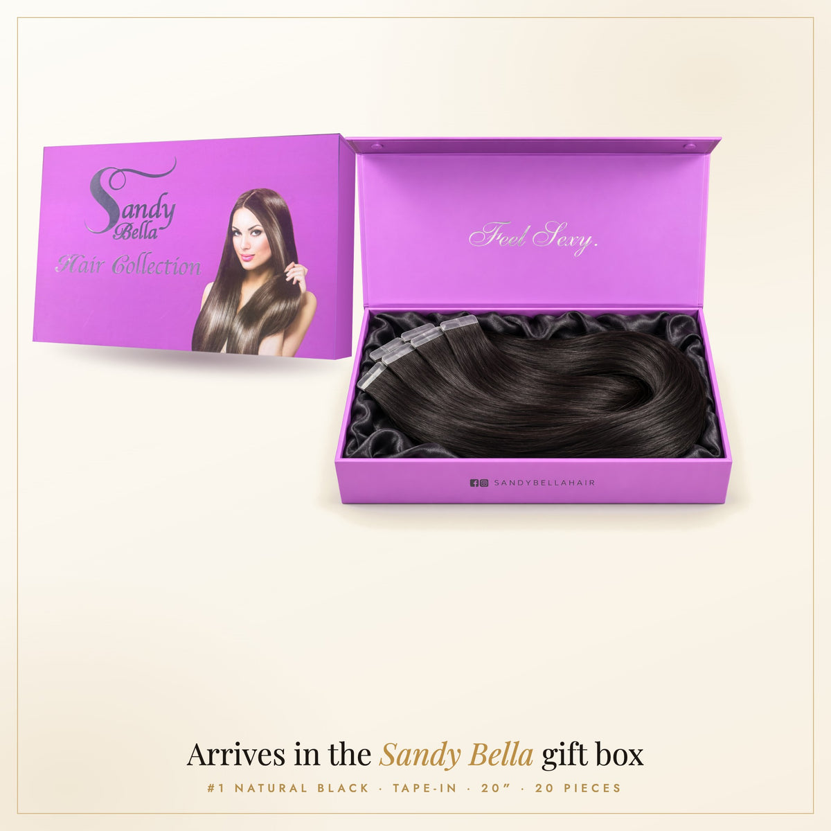 Sandy Bella gift box — #1 Natural Black 20" Tape-in (50 Grams)