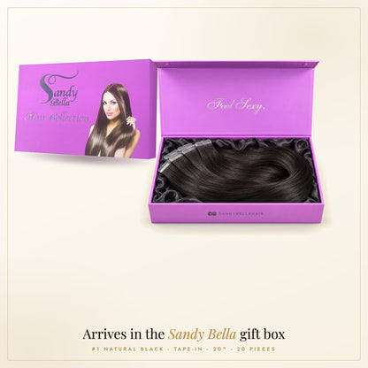 Sandy Bella gift box — #1 Natural Black 20" Tape-in (50 Grams)