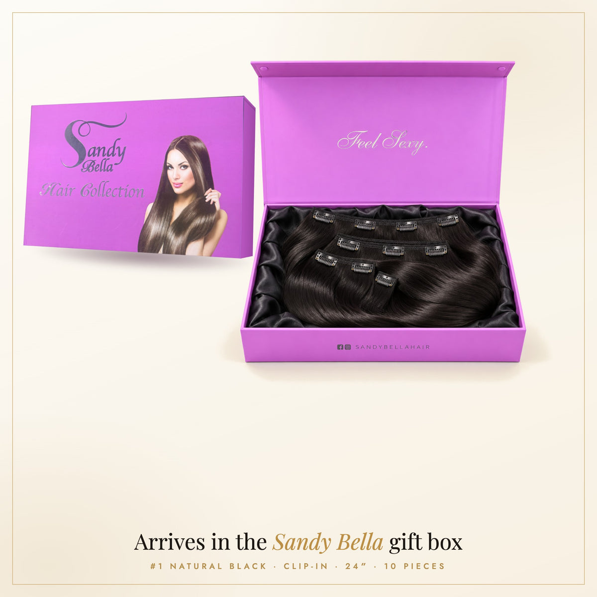 Sandy Bella gift box — #1 Natural Black 24" Clip-in (200 Grams)