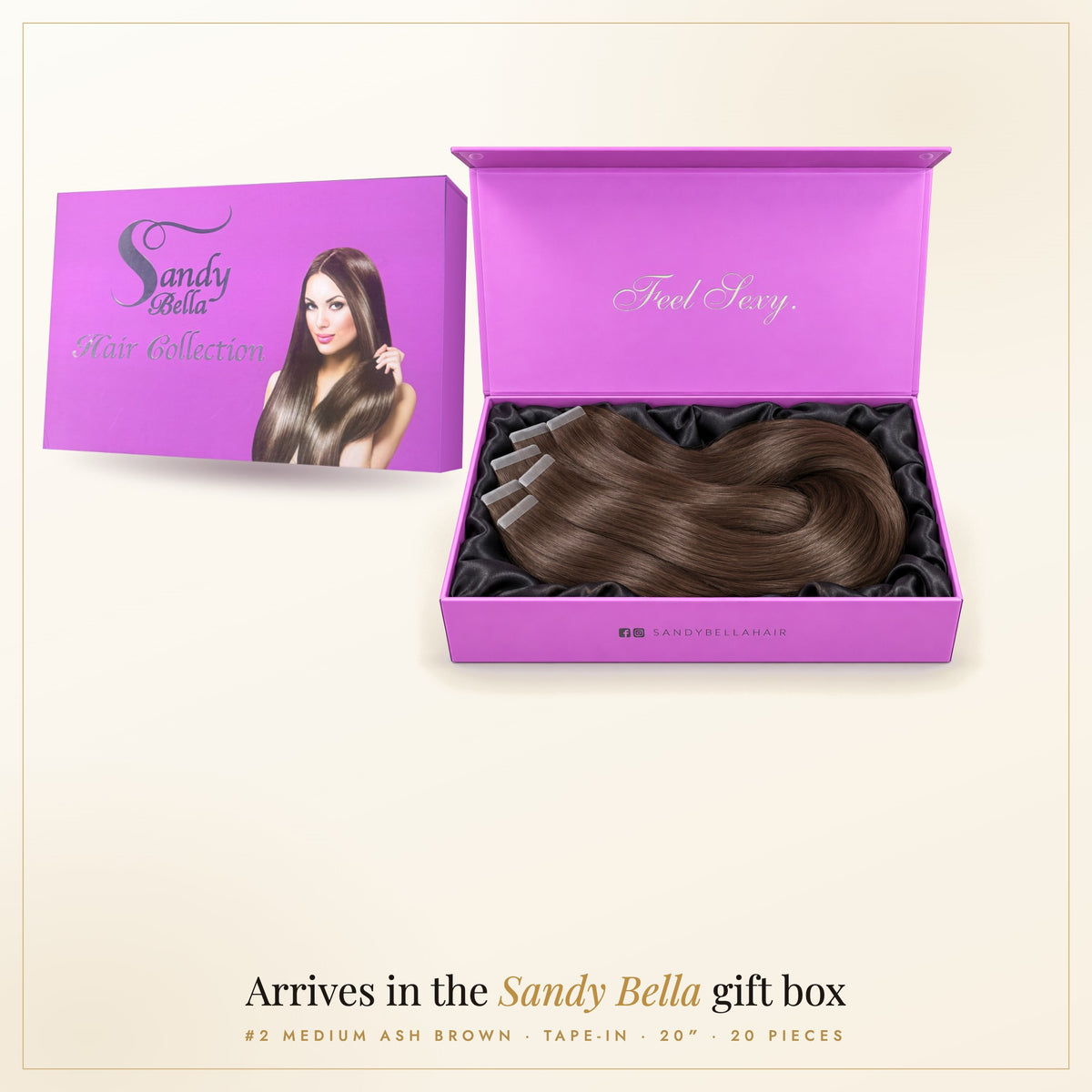 Sandy Bella gift box — #2 Medium Ash Brown 20" Tape-in (50 Grams)
