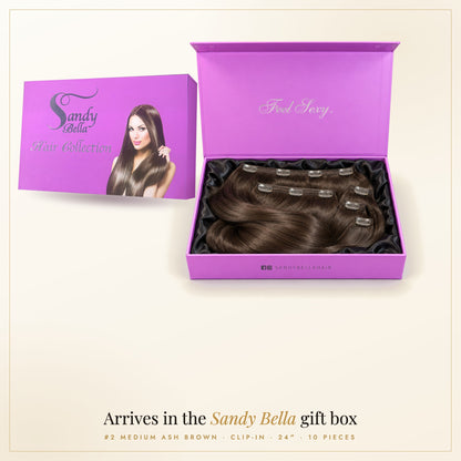 Sandy Bella gift box — #2 Medium Ash Brown 24" Clip-in (200 Grams)