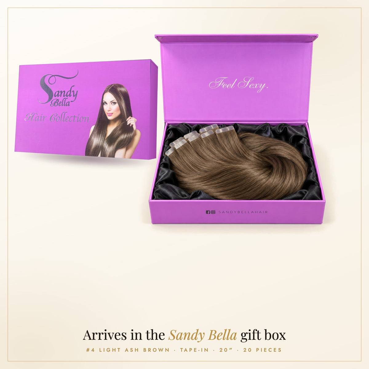 Sandy Bella gift box — #4 Light Ash Brown 20" Tape-in (50 Grams)