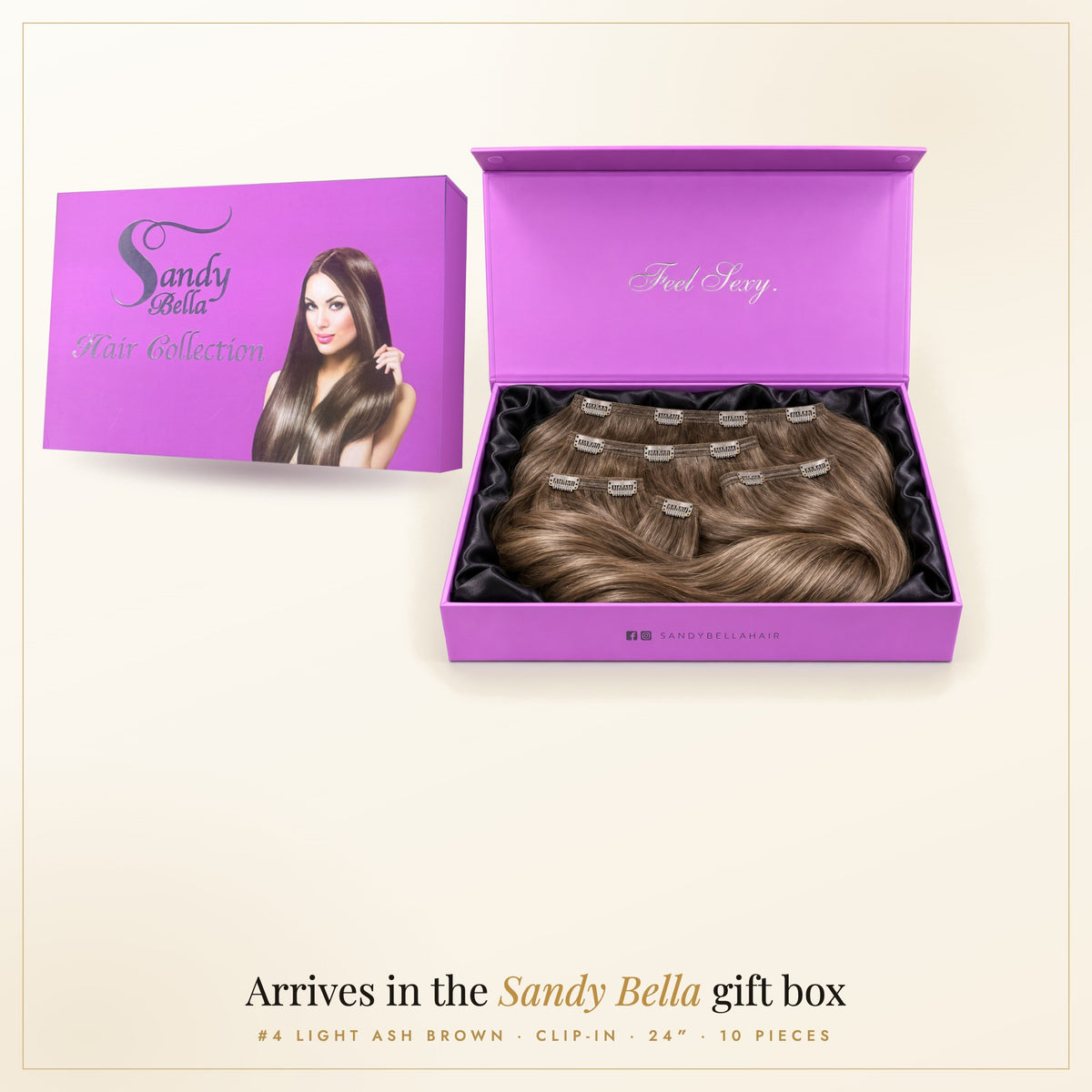 Sandy Bella gift box — #4 Light Ash Brown 24" Clip-in (200 Grams)