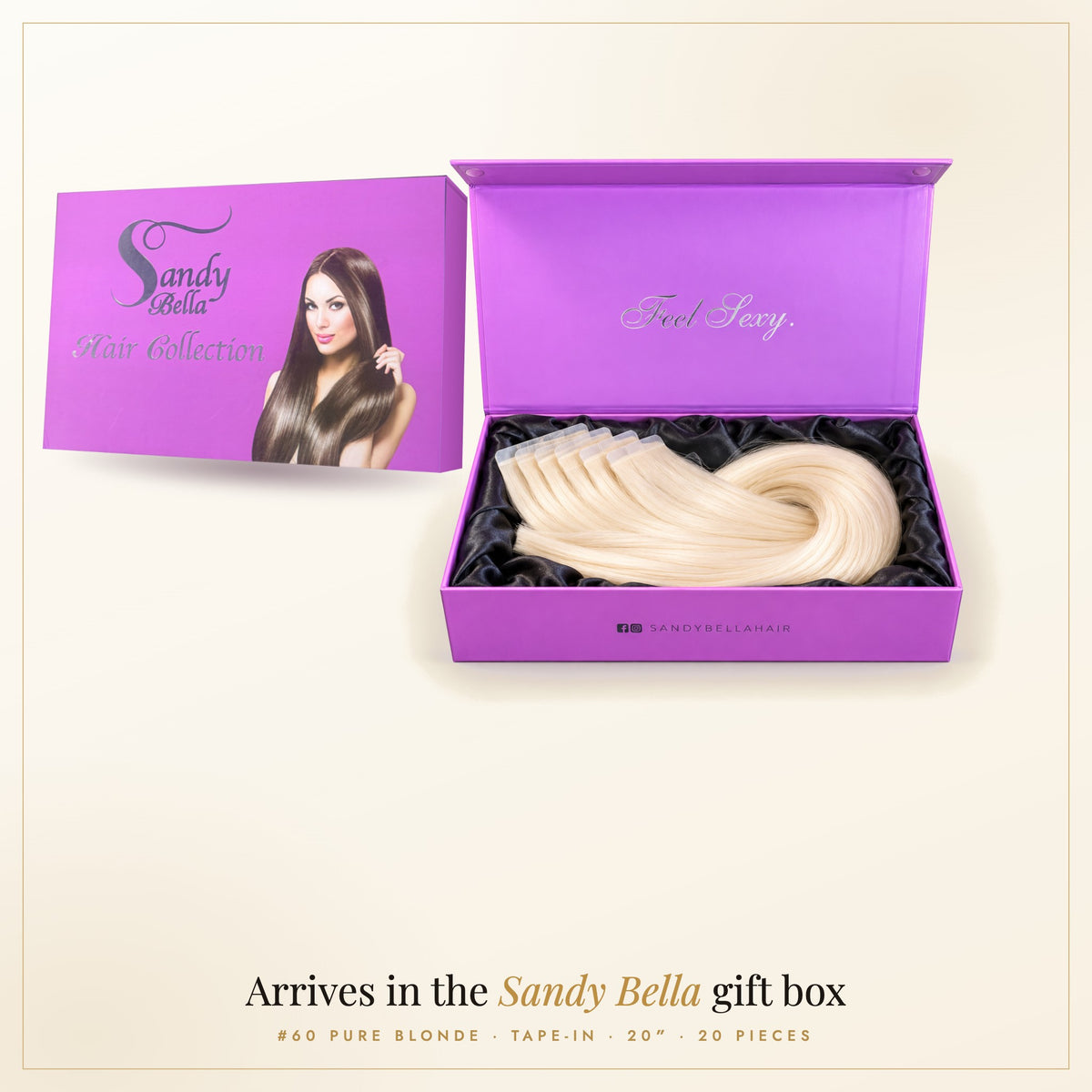 Sandy Bella gift box — #60 Pure Blonde 20" Tape-in (50 Grams)