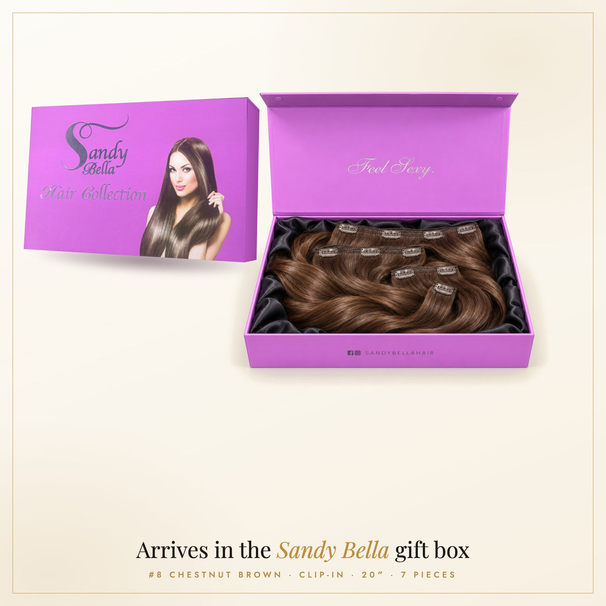 Sandy Bella gift box — #8 Chestnut Brown 20" Clip-in (160 Grams)