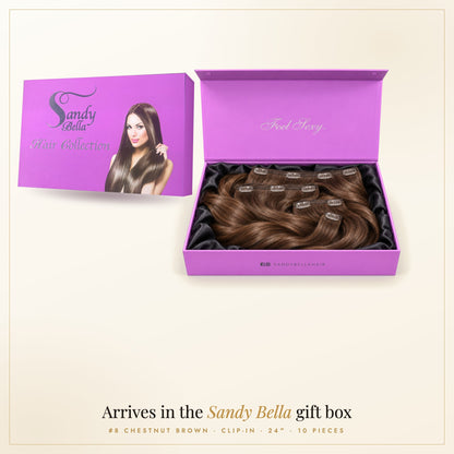 Sandy Bella gift box — #8 Chestnut Brown 24" Clip-in (200 Grams)