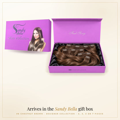 Sandy Bella gift box — #8 Chestnut Brown Designer Collection Clip-In Hair Extensions