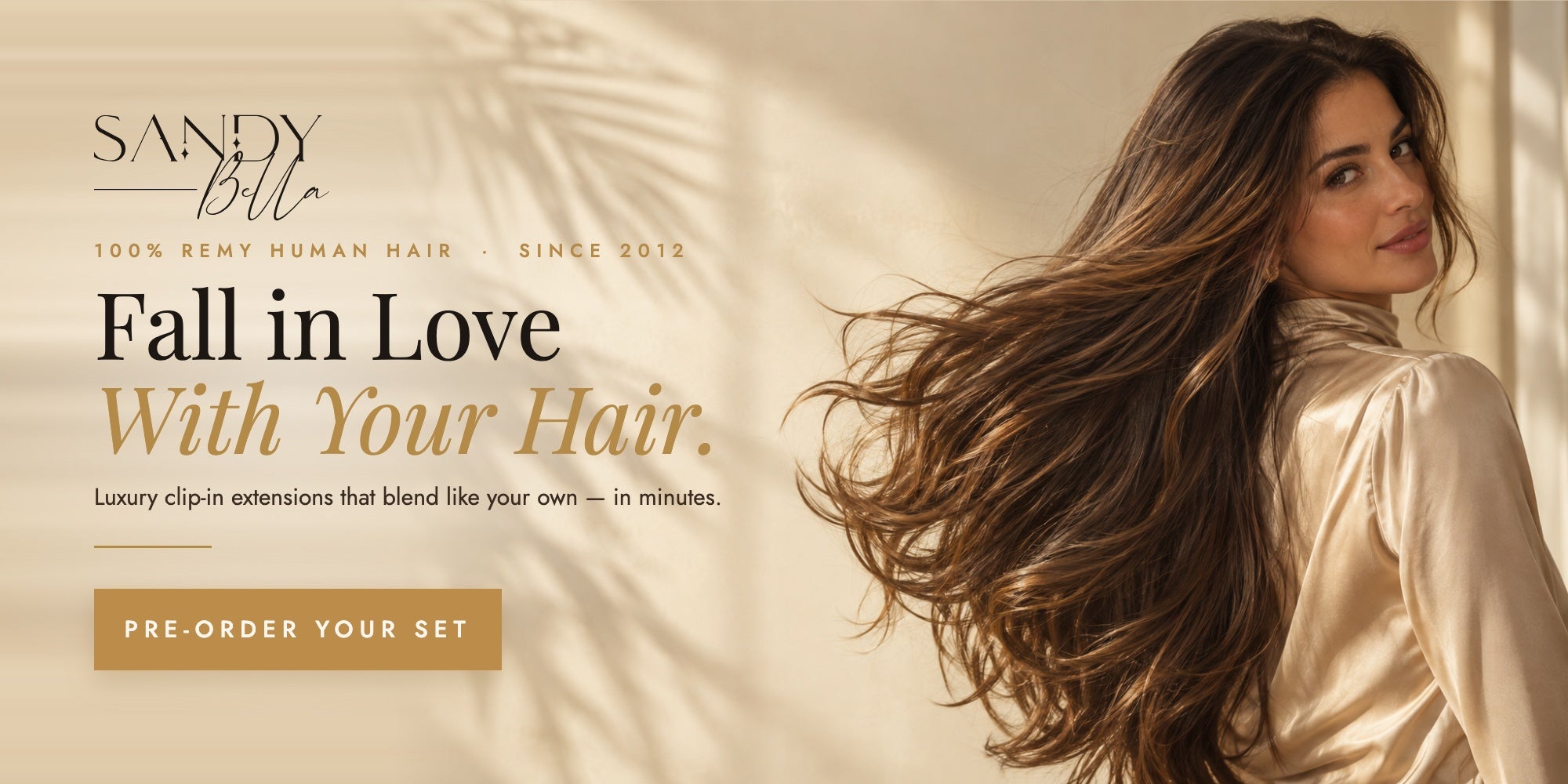 Sandy Bella — Fall in love with your hair. Luxury clip-in extensions that blend like your own. Pre-order your set.